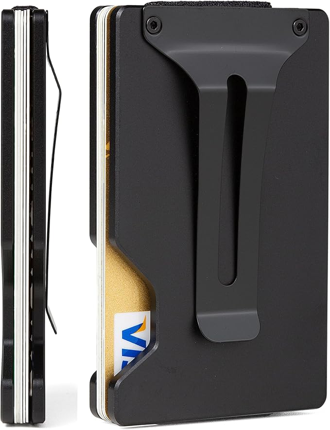Carbon Fiber Minimalist Wallet for Men Credit Card Holder Money Clip & Cash Strap Slim RFID Mens Wallets(Patriot-Black Flag)