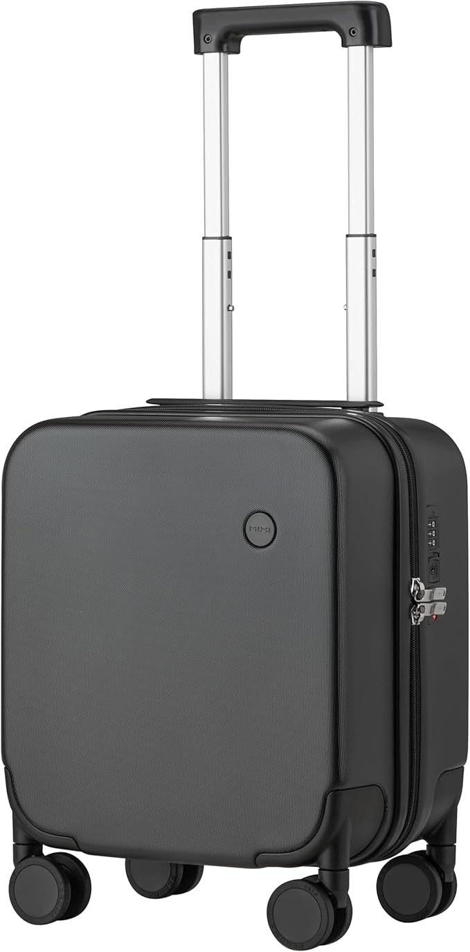 mixi Upgrade Carry on Luggage 14 Inch Underseat Personal Item Suitcases with Spinner Wheels, Hardside Rolling Suitcase PC with TSA Lock Lightweight Travel Case, Fine Grid Black