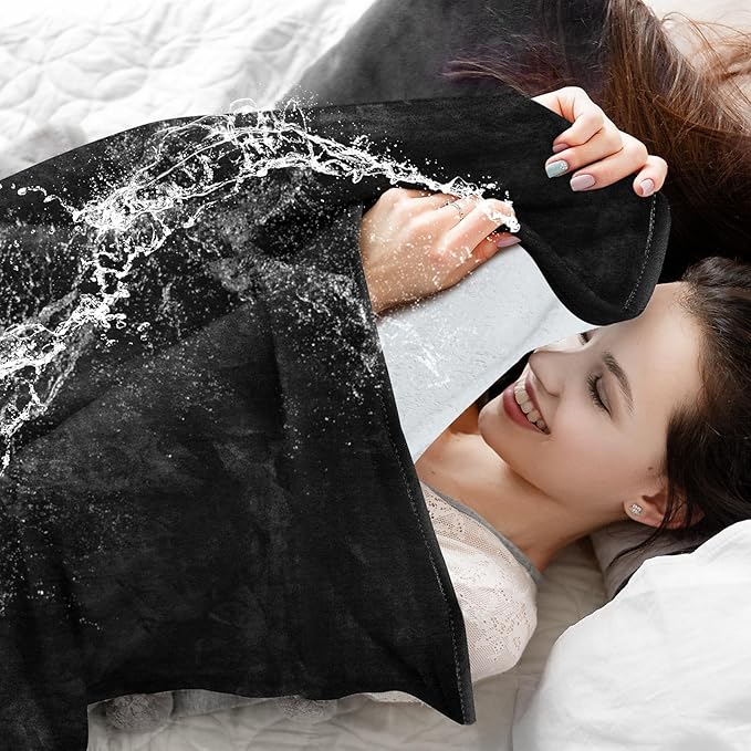 Black Waterproof Bed Blanket, 50'' x 60'' Portable Double Side Leakproof Sherpa Flannel Fleece 3 Layer Lightweight Blanket for Home Care Protection, Absorbs 33oz