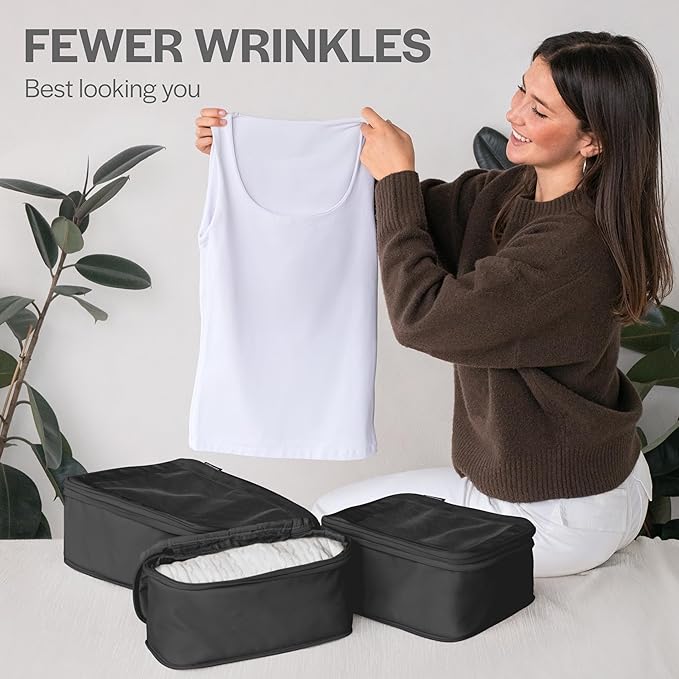 Aerotrunk Compression Packing Cubes for Travel - Luggage Organizer Bags - Double Zipper Packing Cubes for Suitcases (12-Pack, Black)