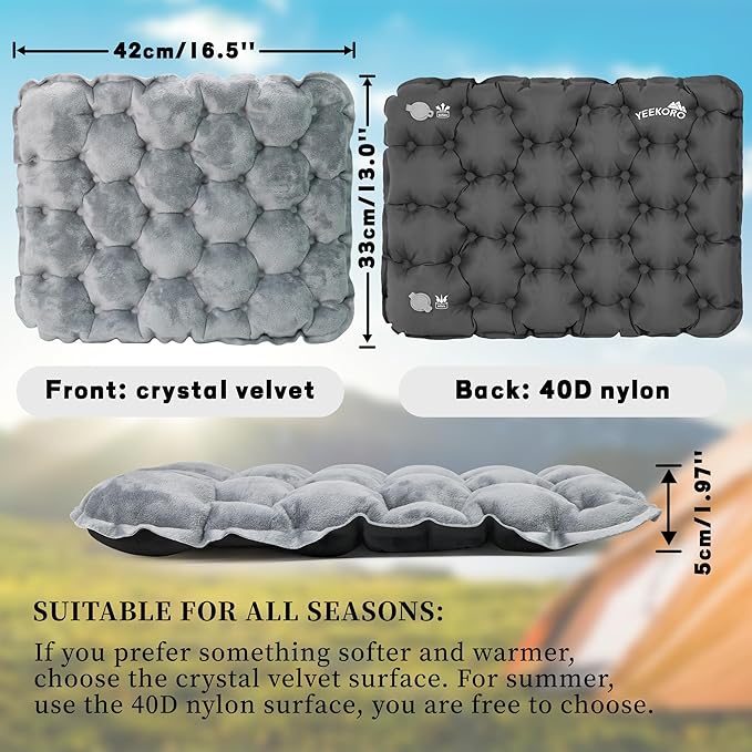 Inflatable Seat Cushion, Lightweight Camping Air Sitting Pad with Repair Cloths, Waterproof Air Cushion, Portable Air Seat Cushion for Climbing Hiking Office Airplane Car Stadium Seat