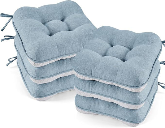 BETU Chair Cushions for Dining Chairs Set of 6,3.5" Thick Kitchen Table Chair Pads with Ties,Non Slip Backing and Covers, Seat Cushion for Dining Room,Bar,Patio Chairs,16"X16"X3.5",Smoky Blue