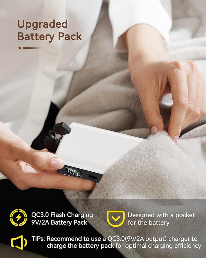 Cordless Heated Blanket, Battery Operated & Rechargeable Throw – Portable Electric Blanket with Far-Infrared Heating, Faux Rabbit Fur, 9000mAh Battery Powered, Travel, Office & Outdoor Use