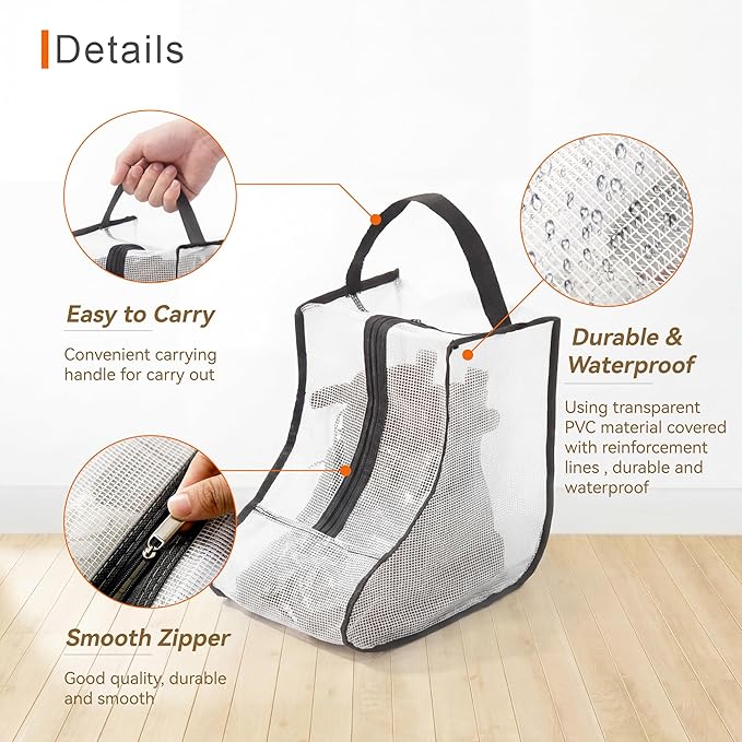 Boots Storage Bag, Portable Shoe Bags for Storage and Travel, Clear Dust Proof Boots Cover Bag, Boot Organizer (Medium)