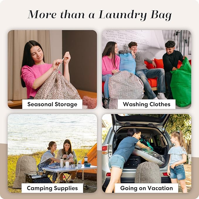 Nylon XL Laundry Bag - Locking Drawstring Closure, Machine Washable, These Large Bags Will Fit a Laundry Basket and Strong Enough to Carry up to Two Loads of Clothes (Leopard | 30" x 40")