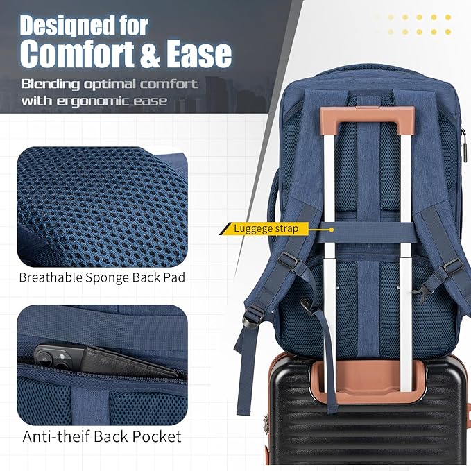 42L Travel Backpack with 4 Packing Cubes, TSA Friendly Flight Approved Carry-On Bag, Water-Resistant Weekender Business Backpack for Men Women, Fits 17.3" Laptop