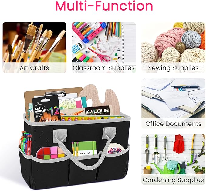 Godery Desktop Tote and Stock Organizer, Teacher Helper Tote Bag Organization for Arts, Books, Stationery, Office Desk Organizer, Make-up Storage Tote with Handles for Travel, Black