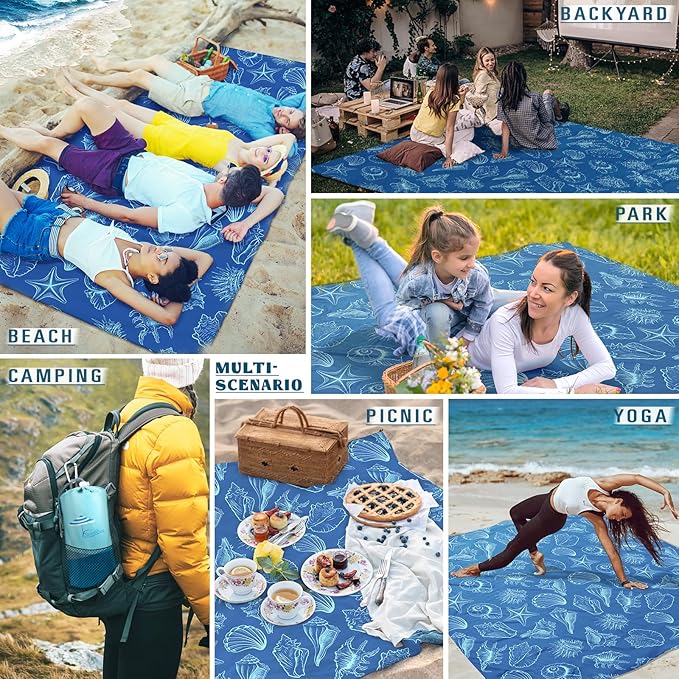 Famstar Beach Blanket Sandproof Waterproof 78''×110'' 1-7Adults Oversized,Compact Lightweight Durable Beach Mat for Travel Camping Hiking Picnic Blanket