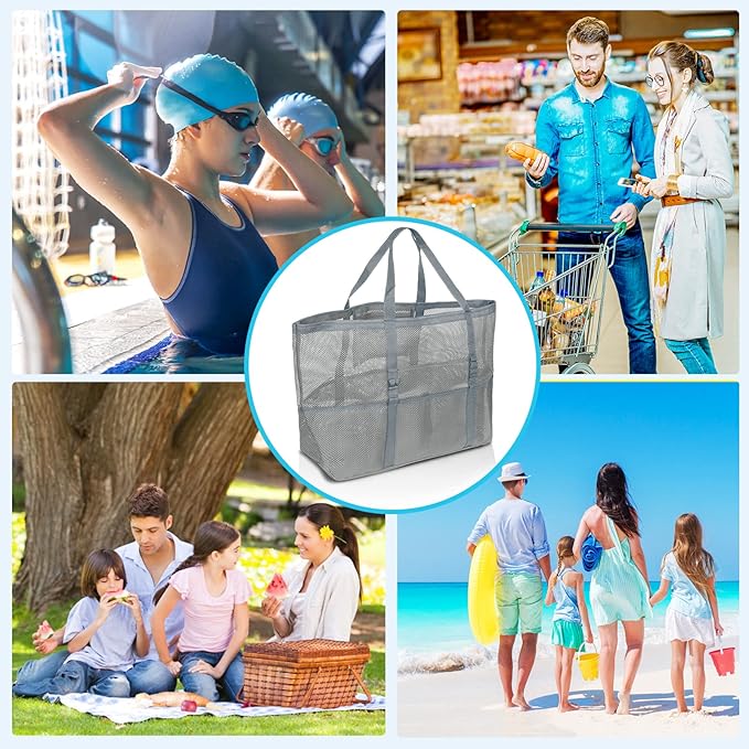 SRISE Mesh Beach Bag - Large Beach Tote Bag for Family Beach Bag for Toys & Vacation Essentials
