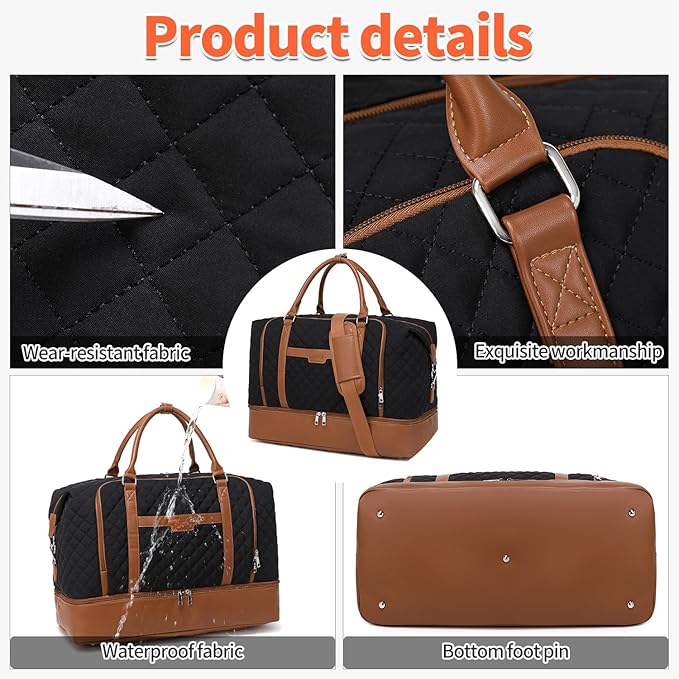 Weekender Bag, Large Travel Duffel Bag for Women, Carry on Overnight Bag with Shoe Compartment and Toiletry Bags