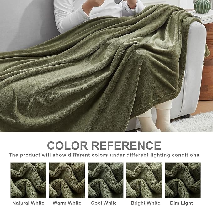 Hansleep Fleece Moss Green Throw Blanket, Super Soft Fuzzy Plush Cozy Blanket for All Seasons, Moss Green, Throw 50x60 Inches