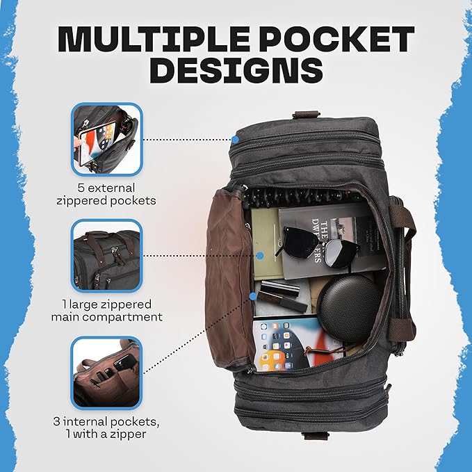 Duffle Bag for Travel 20–23” Expandable (40L) – Lightweight Water-Resistant Carry On Weekender with Multiple Pockets & Shoulder Strap – Airline Approved Travel Duffel Bags for Men & Women - BLACK