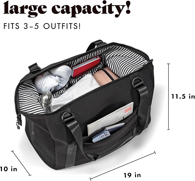 Fit & Fresh Neoprene Weekender Bag for Women – Carry-On Friendly Travel Duffel with Expandable Sides, Trolley Sleeve & Pockets – Lightweight, Water-Resistant Overnight Bag for Weekend Trips + Gym