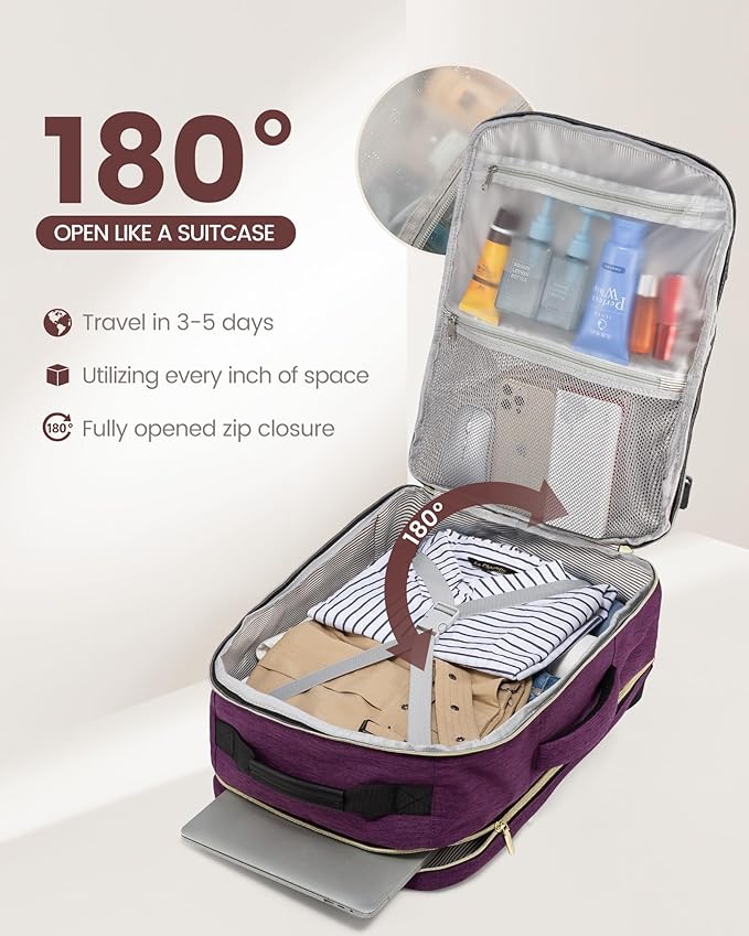 LOVEVOOK 40L Travel Backpack for Women Men,Waterproof Airline Approved Carry On Luggage Travel Essentials,TSA Carry On Backpack Personal Item Travel Bag Suitcase Weekender Traveling with Packing Cubes