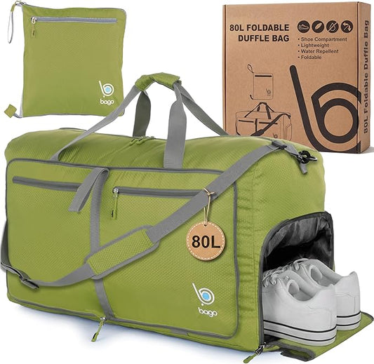 Bago Large Duffle Bag for Travel Women & Men. Durable Lightweight Foldable Travel Duffel Bags For Traveling Women. 80L Duffle Bags For Overnight Bag With Shoe Compartment Collapsible Weekender duffel