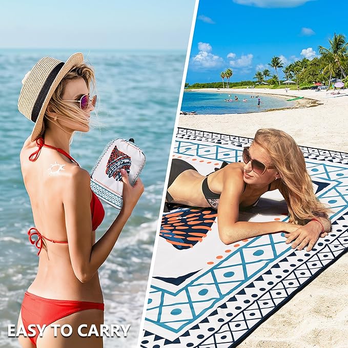 Beach Blanket Waterproof Sandproof Extra Large Beach Mat 79" X 83"/120"x108"for 1-8 Adults Quick Drying Durable Outdoor Picnic Mat for Beach Travel Camping Hiking