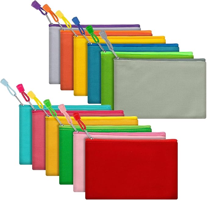 12 Pack DIY Craft Cotton Canvas Bag, Multi-Purpose Cosmetic Bag Makeup Pouches with Zipper Travel Toiletry Bag Pen Pencil Bag (Multicolor, M), D003