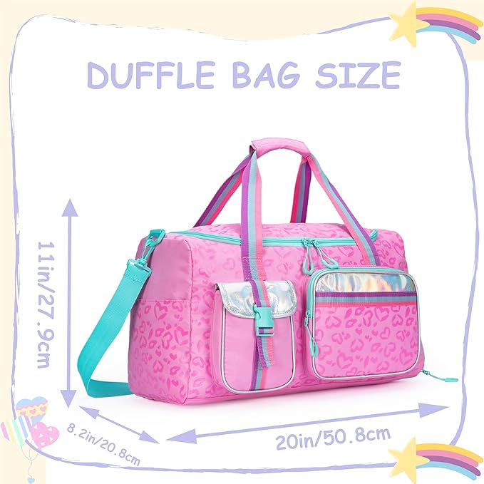 Kids Duffle Bag Girls Women Travel Bag Gifts Overnight Bags for Girls Women Tote Sleepover Gym Dance Bags for Kids with Shoes Compartment