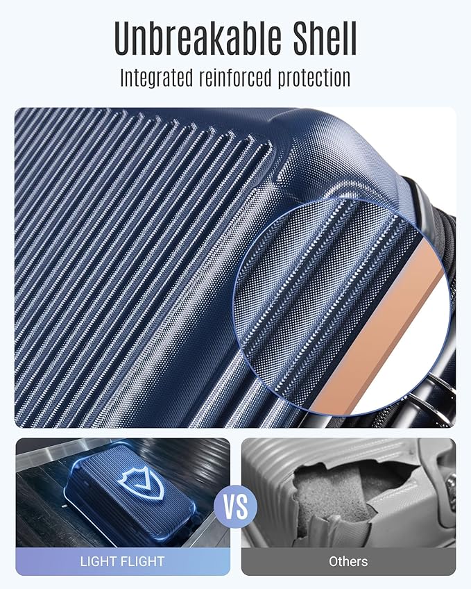 LIGHT FLIGHT Luggage Sets, Durable Hard Shell 3 Piece Set Suitcase with Spinner Wheels, Hardside Lightweight Luggage set with TSA Lock, Large Travel Luggage Set (20" 24" 28"), Dark Blue