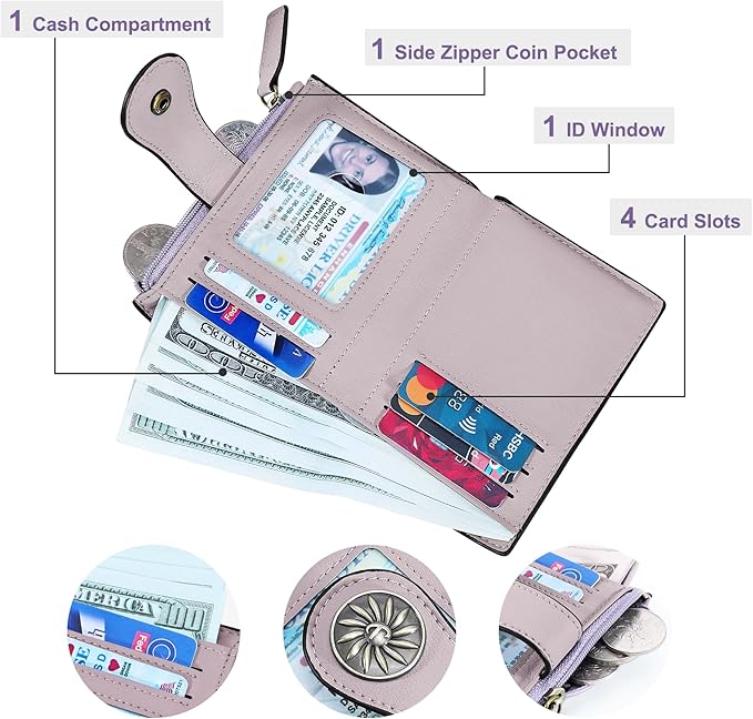 Tipmile Small Wallet for Women Bifold RFID Blocking Card Holder Leather Wallets with Zipper Coin Pocket