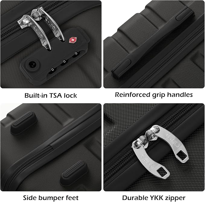 Coolife Luggage 3 Piece Set, Lightweight Durable Hardshell Suitcase set with 360° Spinner Wheels, TSA-approved Lock, Checked Family Travel Luggage sets, 20/24/28 Inch, Black