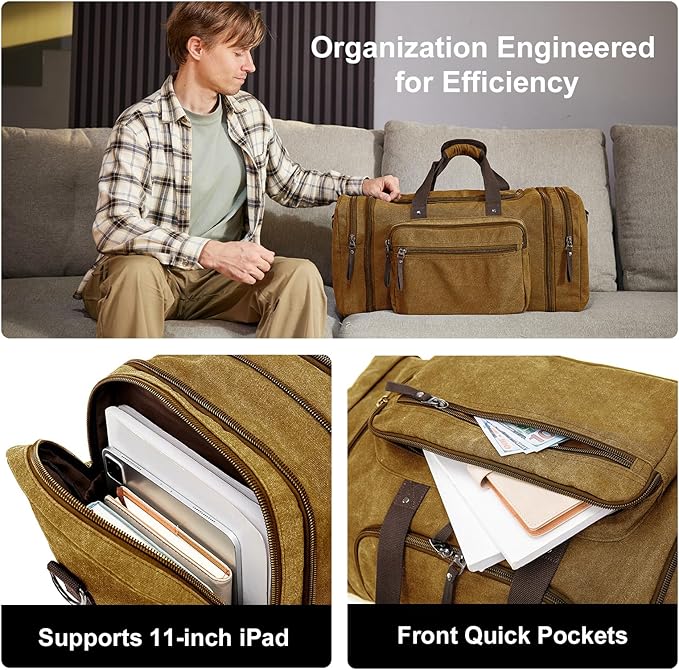 Canvas Expandable Duffle Bag for Men Traveling, Luggage Travel Bag Weekender Overnight Bag,Mens Gym Carry on Duffel Bags