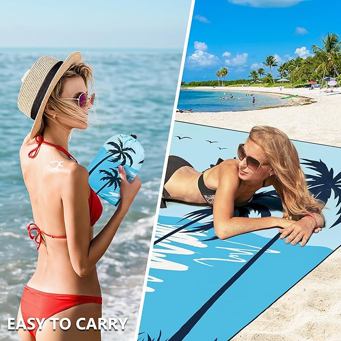 Beach Blanket Waterproof Sandproof Extra Large Beach Mat 79" X 83"/120"x108"for 1-8 Adults Quick Drying Durable Outdoor Picnic Mat for Beach Travel Camping Hiking