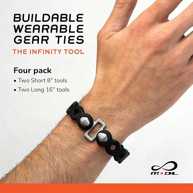 MODL Infinity Tool™ 2.0 Modular Straps (4-Pack) - Flexible Multi-Tool, Gear Strap, Wearable Gadget for Outdoor Adventure, Survival, Camping, Travel, EDC
