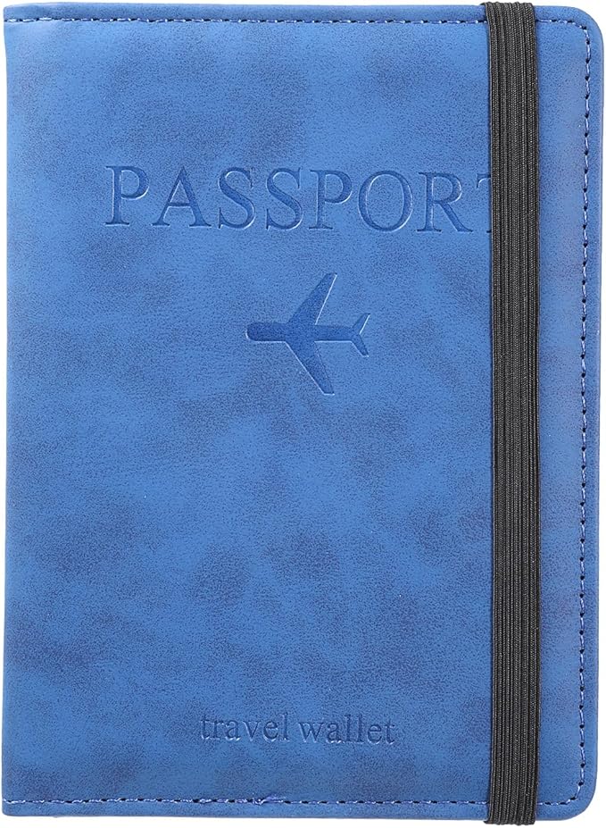 Passport Holder, RFID Passport Cover Wallet for Men Travel Wallet with Credit Card Slots Passports Wallets Case Book Travels Must Have for Women Men, Marine Blue