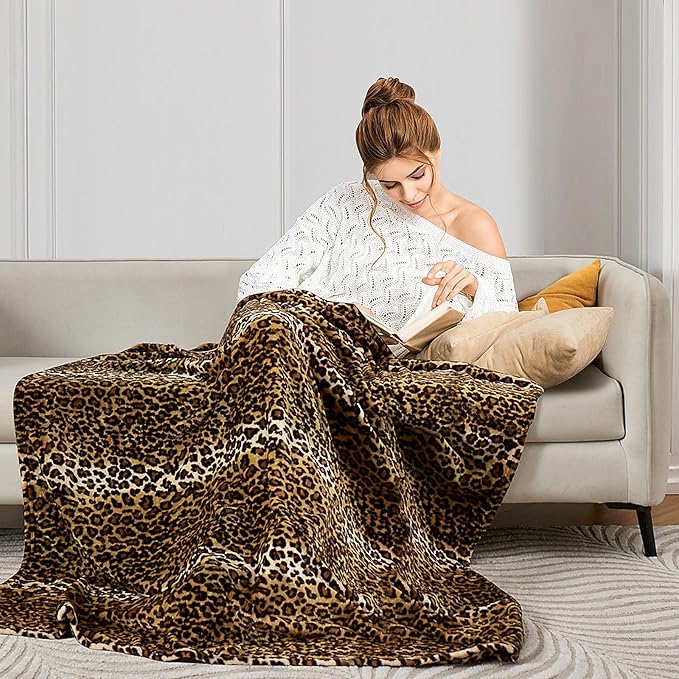Leopard Print Blanket Fleece Throw for Bed Sofa Travel and Camping, Super Soft Cozy Fluffy Plush Cheetah Print Blanket for All Seasons 50"x60" (Dark Brown)