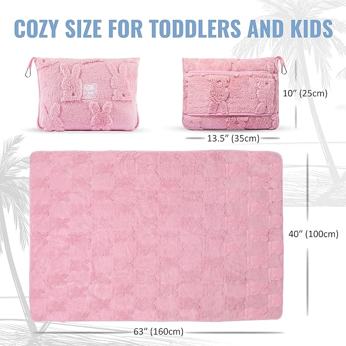 BOACAY Travel Toddler Blanket for Airplane, Car - Soft Kids Throw Blanket for Daycare - Pillow for Girls, Boys with Backpack Clip, Luggage Sleeve