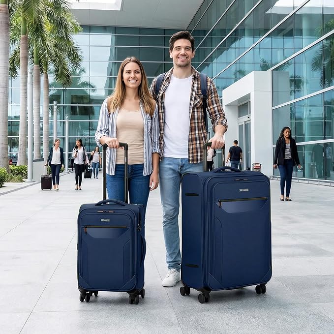 2PCS Set（22in/32in）Softside Luggage Sets w/ Spinner Wheels,Expandable 20% Luggage w/TSA LOCK,Upright Spinner Softshell,Lightweight Durable Rolling Travel Luggage Set for Men/Women（Navy,22in/32in）