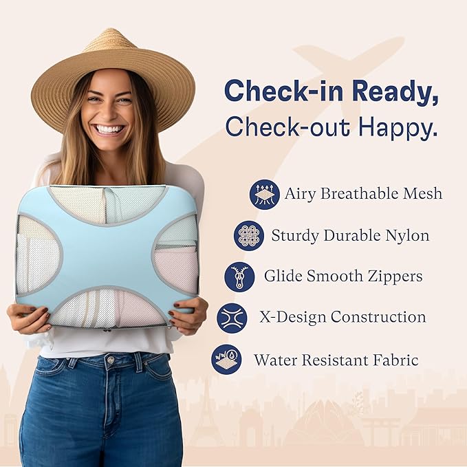 Shacke Packing Cubes for Travel 5 Set - Compression Luggage Organizer Bags - Versatile Travel Organizer for Women and Men - Optimized Packing Bags - Travel Essentials (Sky Blue)