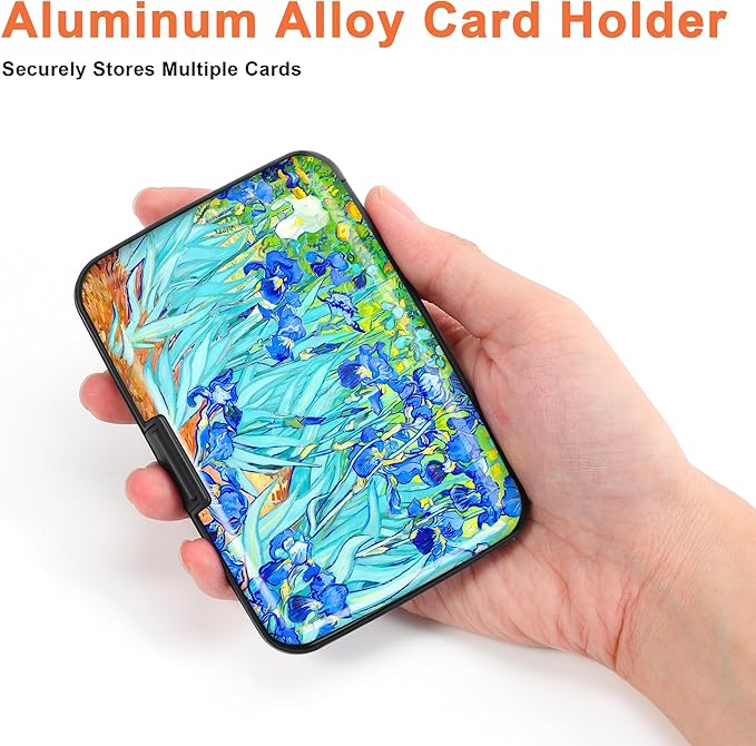 Mayski Credit Card Holder, RFID Blocking, Aluminum Alloy Hard Case, Small Mini Business Metal Wallet for Women Men, Floral Art