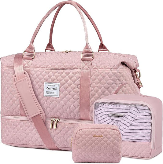 LOVEVOOK Travel Duffle Bag,Weekender Bags for Women with Shoe Compartment，Carry on Overnight Bag with Toiletry Bag,Gym Duffel Bag with Wet Pocket, Hospital Bags for Labor and Delivery