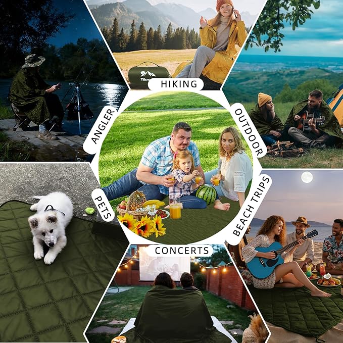 Large Waterproof Outdoor Camping Blanket, 80 x 58 inch Fleece Picnic Blankets Windproof Travel Stadium Blanket for Beaches Pets Car Camp Picnic Mat for Both Cold & Warm Weather