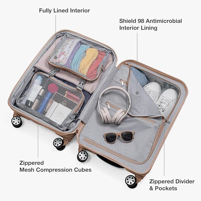 Traveler's Choice Pagosa Hardshell Expandable Luggage with Spinner Wheels, Latte Beige, 22-Inch Carry-on