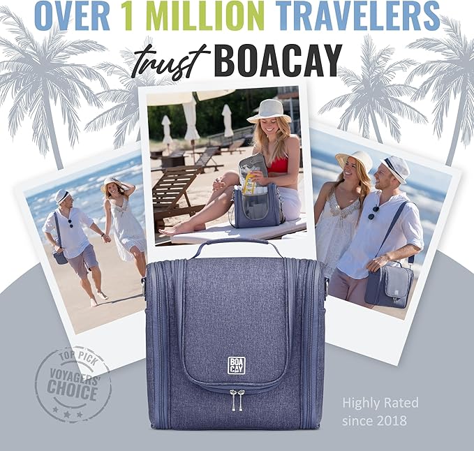 BOACAY Extra Large Hanging Travel Toiletry Bag for Women and Men, Makeup Bag, Bathroom & Shower Organizer Kit for Accessories, Cosmetics, Essentials