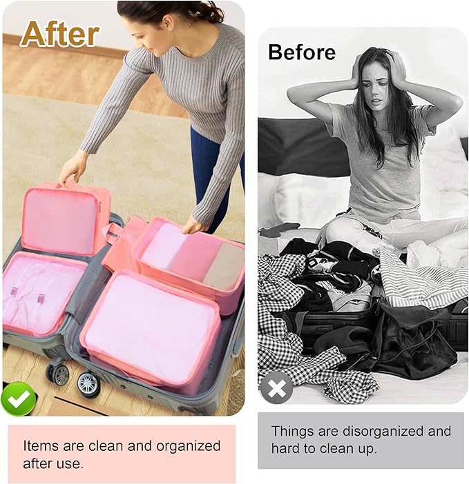 Packing Cubes, 7 Pcs Travel Packing Organizers for Suitcases, Large Capacity Travel Luggage Organizer Set includes 7 Storage Bags, Travel Essentials for Women or Men (Pink)