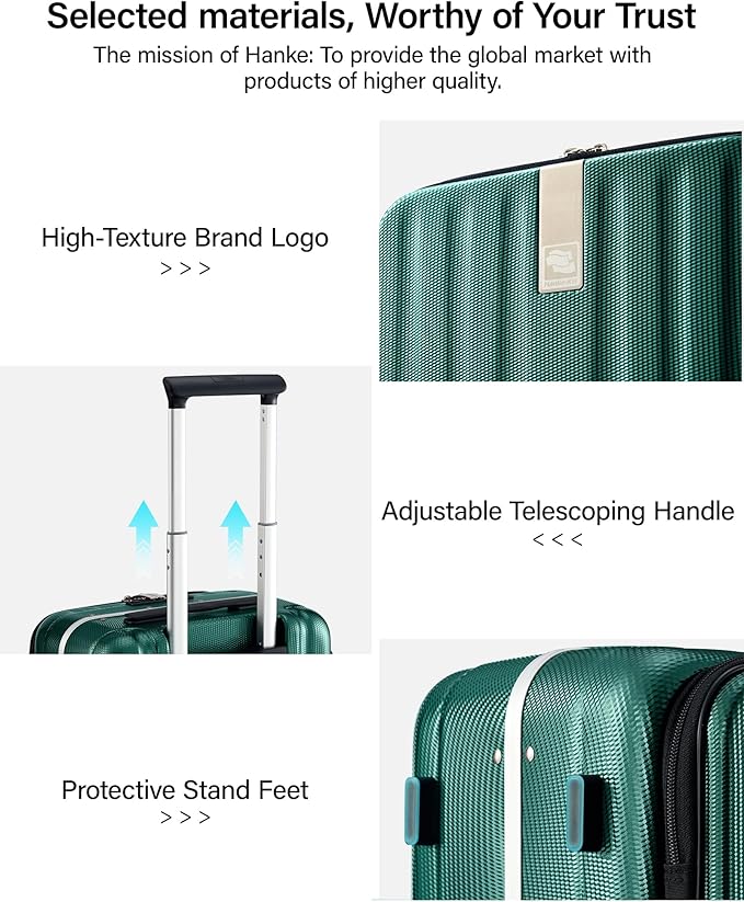 Hanke 16 Inch Underseat Carry On Suitcases with Wheels,Lightweight Hard Shell Carry on Luggage for Weekender,Top Opening Small Suitcase,Travel Luggage for Womem Men,Dark Green.