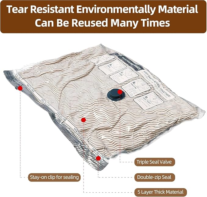 Travel Vacuum Storage Bags, 9 Pack Carry-On Size for Luggage and Suitcase, Vacuum for Bags Storage, Space Saver for Clothes & Clothing - 80% Space Saver（No pump）