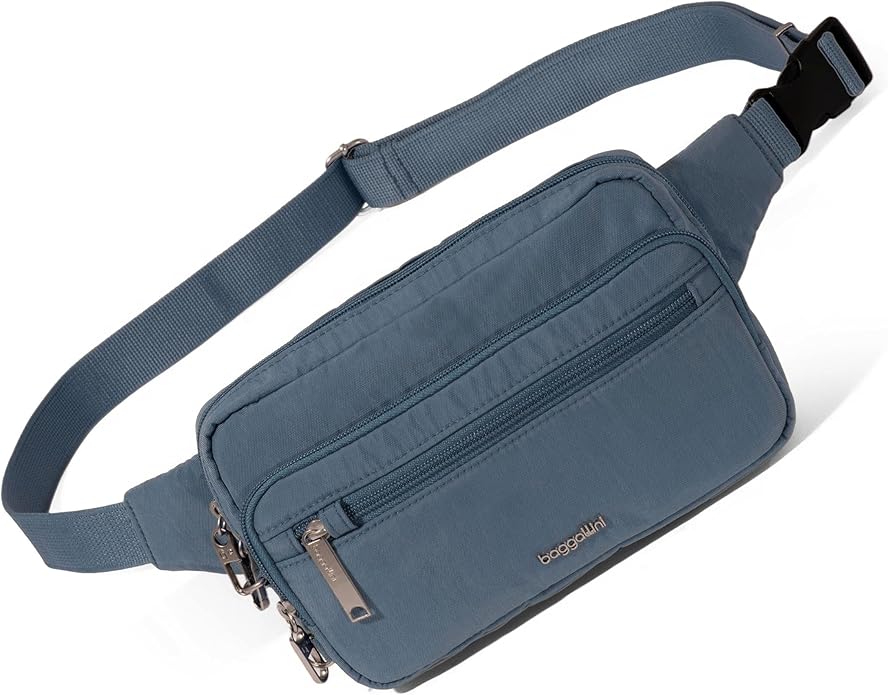 Baggallini Securtex Anti-theft Belt Bag 8.8"x5.5" Crossbody Fanny Pack for Women RFID Wallet Locking Zipper Travel Purse