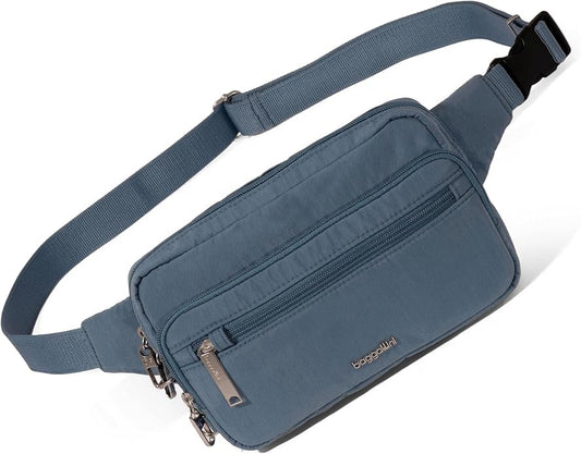 Baggallini Securtex Anti-theft Belt Bag 8.8"x5.5" Crossbody Fanny Pack for Women RFID Wallet Locking Zipper Travel Purse