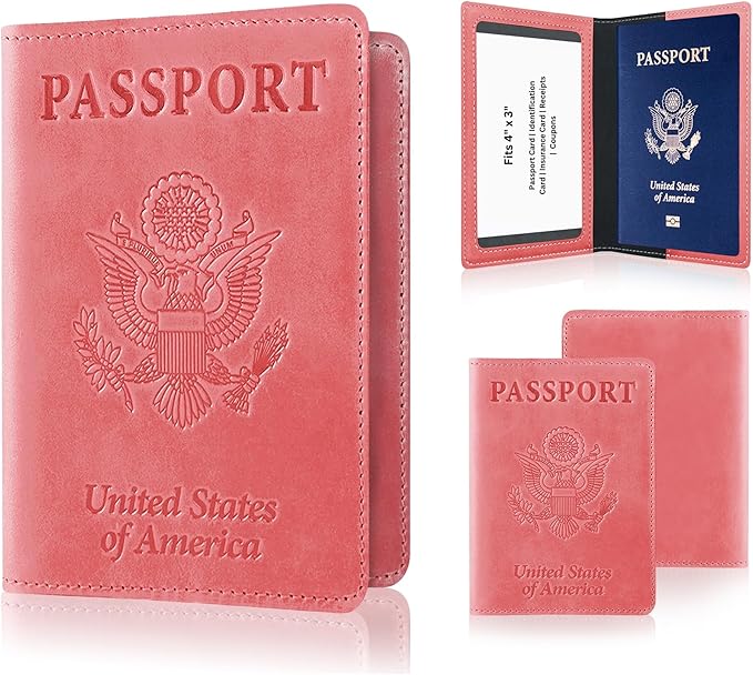Ciana Passport Holder for Travel – PU Leather Passport Cover and Card Holder for Men & Women – Slim Passport Holder with Card Protector Slot, Travel Must Haves (Pink)