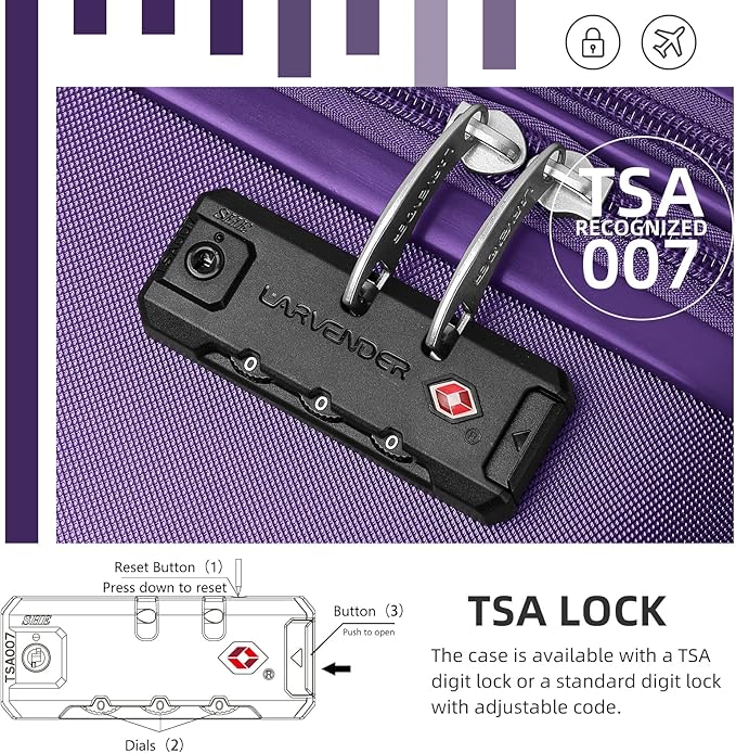 LARVENDER Luggage Sets 3 Piece, Expandable Carry on Luggage 22x14x9 Airline Approved Hardshell Suitcase with Spinner Wheels TSA Lock, Lightweight Rolling Luggage for Men and Women, Grape Purple