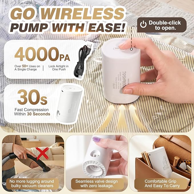 Vacuum Seal Bags for Clothing Travel with Rechargeable Electric Pump, Space Saver Vacuum Storage Bags Travel, Reusable Compression Bags for Luggage Home (14pcs Stripes)