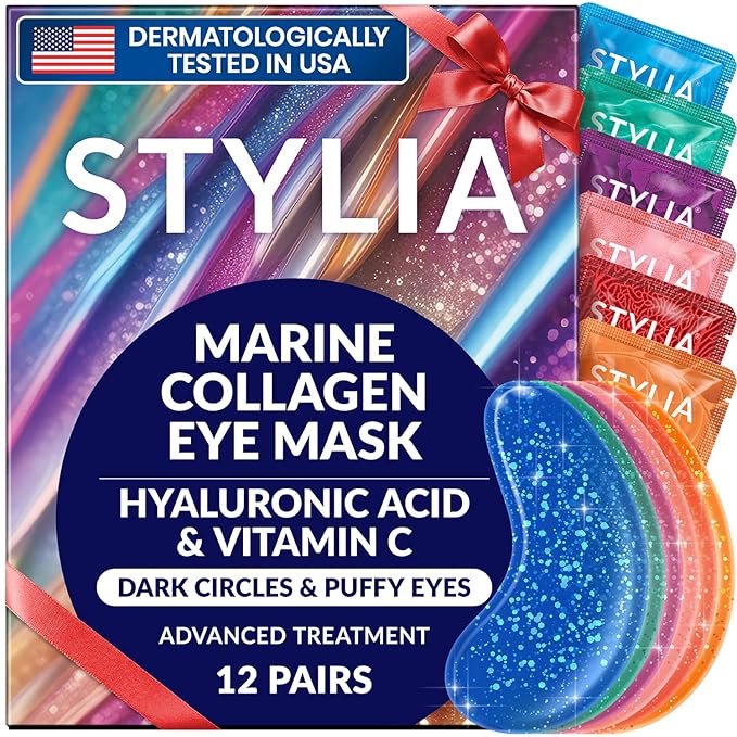 Stylia Under Eye Patches for Puffy Eyes and Dark Circles (12 Pairs) - Marine Collagen Under Eye Mask with Vitamin C, Hyaluronic Acid, Pearl Extract - Eye Masks for Dark Circles and Puffiness