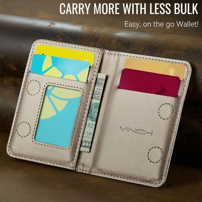 Vinich for MagSafe Wallet Magnetic RFID Blocking Card Holder Compatible with MagSafe Phones and Cases, Strong Magnet Minimalist Phone Wallet for iPhone 17/16/15/14/13/12/ Pro/Max/Plus, Desert Titanium