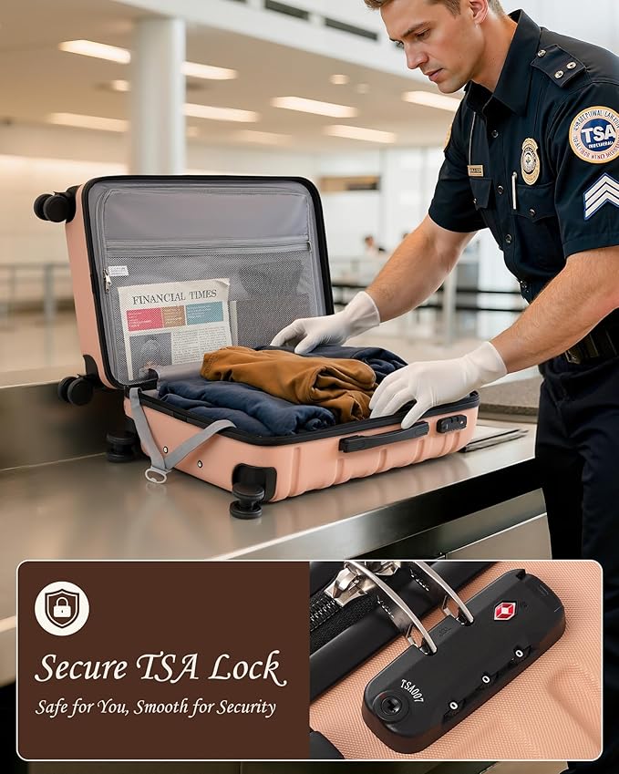 TAKUMI Luggage Sets 5 Piece Lightweight Carry On luggage with Duffel Bag ABS+PC Hardshell Suitcases with YKK zippers Double Spinner Wheels Travel Luggage with TSA Lock(PINK, 5 PIECE SET)