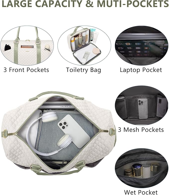 Women Weekender Travel Duffle Bag: Travel Duffel Overnight Bags with Shoe Compartment Large Carry on Tote with Toiletry Bag Weekend Traveling Yoga Gym Hospital Bag for Women with Wet Pocket